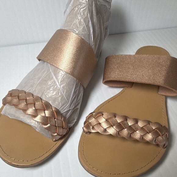 Wild Diva Shoes - Wild Diva Lounge Braided Strap Slide Sandals Rose Gold Faux Leather Women’s 8